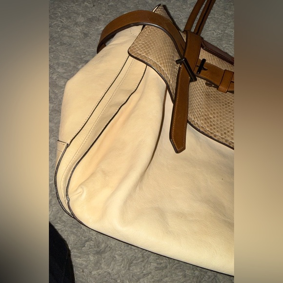 Reed Krakoff Large Leather Tote Bag Cream Tan Brown Buckle Detail Designer - Picture 2 of 13